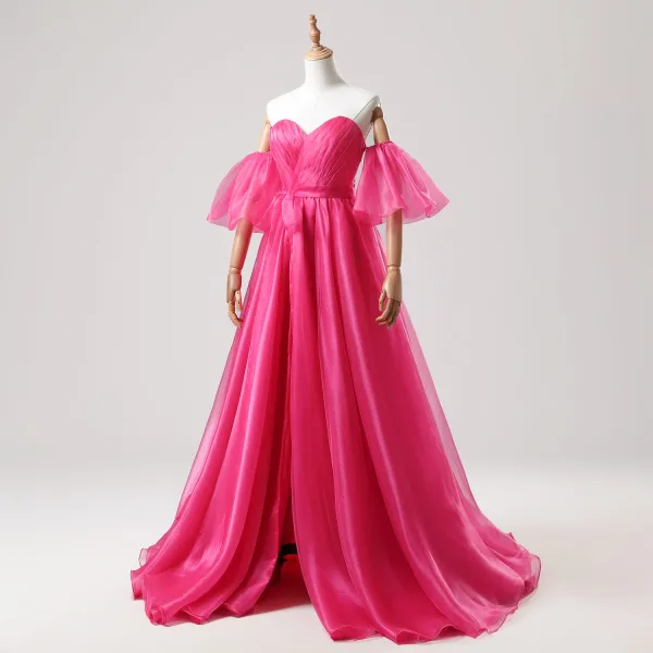 Fine Fuchsia Avtakbar Feie Tog Ballkjoler 2025 Prinsesse Kjæreste Avtakbare ermer Ryggløse Ball Formelle Kjoler