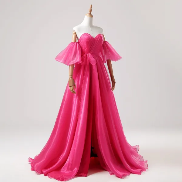 Fine Fuchsia Avtakbar Feie Tog Ballkjoler 2025 Prinsesse Kjæreste Avtakbare ermer Ryggløse Ball Formelle Kjoler
