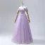 Sparkly Quinceañera Ballkjole Lavendel Ballkjoler 2024 Kryssede Stropper Beading Blad Lange Tyll Kjæreste Uten Ermer Formelle Kjoler