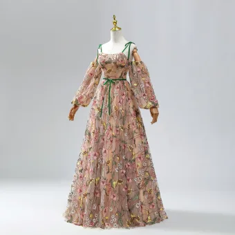 Conte De Fée Floral Bretelles Spaghetti Robe De Bal 2024 Champagne Tulle Douce 16 Princesse Robe De Cérémonie Bretelles Croisées Manches Amovibles Robe Boule