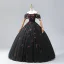 Romantic A-Line / Princess Black Red Sequins Prom Dresses 2024 Crossed Straps Ruffle Floor-Length / Long Off-The-Shoulder Sleeveless Ball Gown Formal Dresses