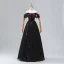 Romantic A-Line / Princess Black Red Sequins Prom Dresses 2024 Crossed Straps Ruffle Floor-Length / Long Off-The-Shoulder Sleeveless Ball Gown Formal Dresses