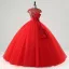 Vintage / Retro Red Lace Flower Sequins Bow Sash Prom Dresses 2025 Ball Gown High Neck Cap Sleeves Floor-Length / Long Prom Formal Dresses