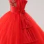 Vintage / Retro Red Lace Flower Sequins Bow Sash Prom Dresses 2025 Ball Gown High Neck Cap Sleeves Floor-Length / Long Prom Formal Dresses