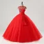 Vintage / Retro Red Lace Flower Sequins Bow Sash Prom Dresses 2025 Ball Gown High Neck Cap Sleeves Floor-Length / Long Prom Formal Dresses