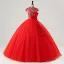 Vintage / Retro Red Lace Flower Sequins Bow Sash Prom Dresses 2025 Ball Gown High Neck Cap Sleeves Floor-Length / Long Prom Formal Dresses