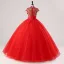 Vintage / Retro Red Lace Flower Sequins Bow Sash Prom Dresses 2025 Ball Gown High Neck Cap Sleeves Floor-Length / Long Prom Formal Dresses