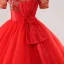Vintage / Retro Red Bow Sash Lace Flower Prom Dresses 2025 Ball Gown V-Neck Short Sleeve Prom Floor-Length / Long Tulle Formal Dresses