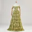 Chic / Beautiful Lime Green Cascading Ruffles Printing Prom Dresses 2024 Spaghetti Straps A-Line / Princess Sleeveless Backless Floor-Length / Long Prom Formal Dresses