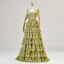 Chic / Beautiful Lime Green Cascading Ruffles Printing Prom Dresses 2024 Spaghetti Straps A-Line / Princess Sleeveless Backless Floor-Length / Long Prom Formal Dresses