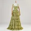 Chic / Beautiful Lime Green Cascading Ruffles Printing Prom Dresses 2024 Spaghetti Straps A-Line / Princess Sleeveless Backless Floor-Length / Long Prom Formal Dresses