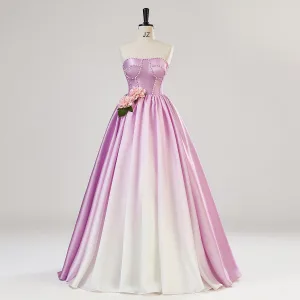 Hada De Las Flores Degradado De Color Rosa Perla Apliques Vestidos De Gala 2024 A Line Princess Sin Tirantes Sin Mangas Sin Espalda Largos Gala Vestidos Formales