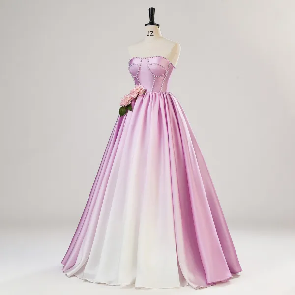 Fée Des Fleurs Dégradé De Couleur Rose Bonbon Perle Appliques Robe De Bal 2024 Princesse Bustier Sans Manches Dos Nu Longue Promo Robe De Ceremonie