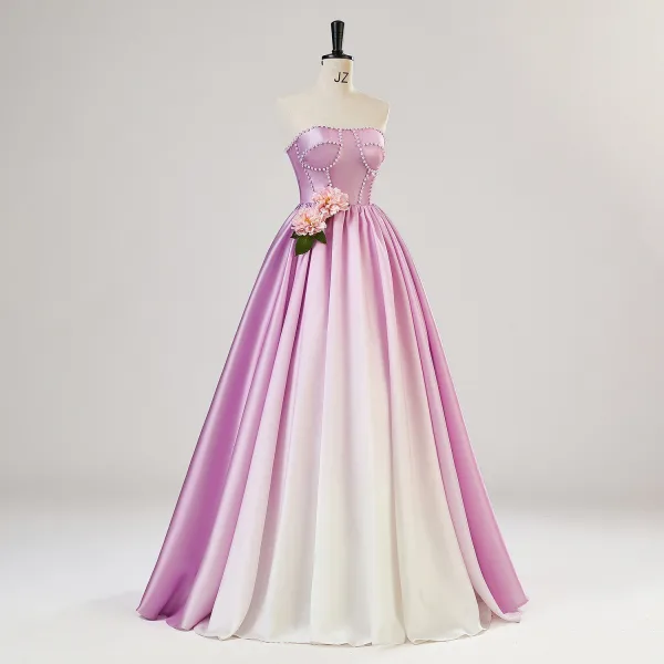 Fée Des Fleurs Dégradé De Couleur Rose Bonbon Perle Appliques Robe De Bal 2024 Princesse Bustier Sans Manches Dos Nu Longue Promo Robe De Ceremonie