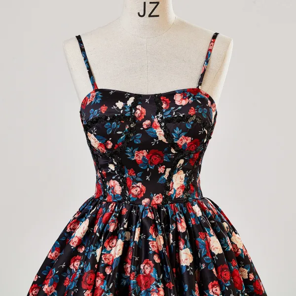Fancy Multi-Colors Floral Prom Dresses 2024 Ball Gown Spaghetti Straps Sleeveless Backless Floor-Length / Long Prom Formal Dresses