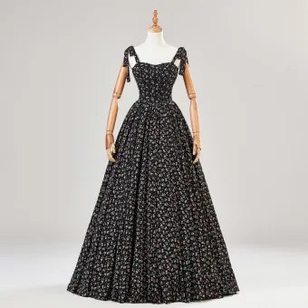 Fancy Black Floral Prom Dresses 2024 Backless A Line Princess Spaghetti Straps Sleeveless Floor Length Long Prom Formal Dresses