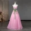Flower Fairy Candy Pink Prom Dresses 2023 Spaghetti Straps Sleeveless Crossed Straps Flower Lace Floor-Length / Long Tulle Outdoor / Garden A-Line / Princess Formal Dresses
