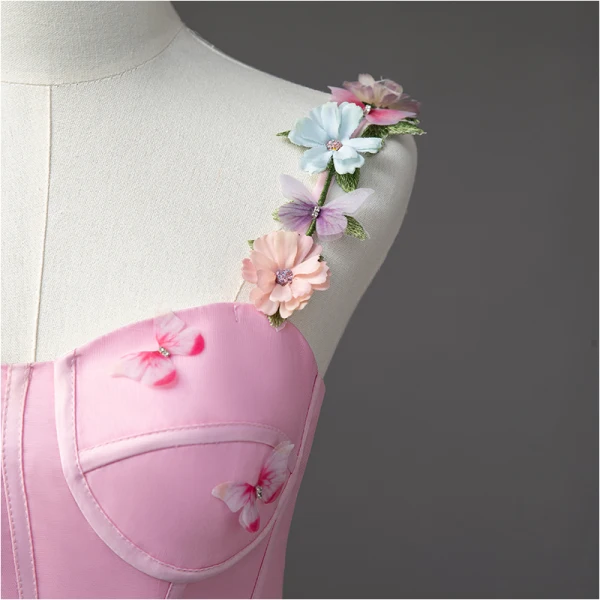 Flower Fairy Candy Pink Prom Dresses 2023 Spaghetti Straps Sleeveless Crossed Straps Flower Lace Floor-Length / Long Tulle Outdoor / Garden A-Line / Princess Formal Dresses