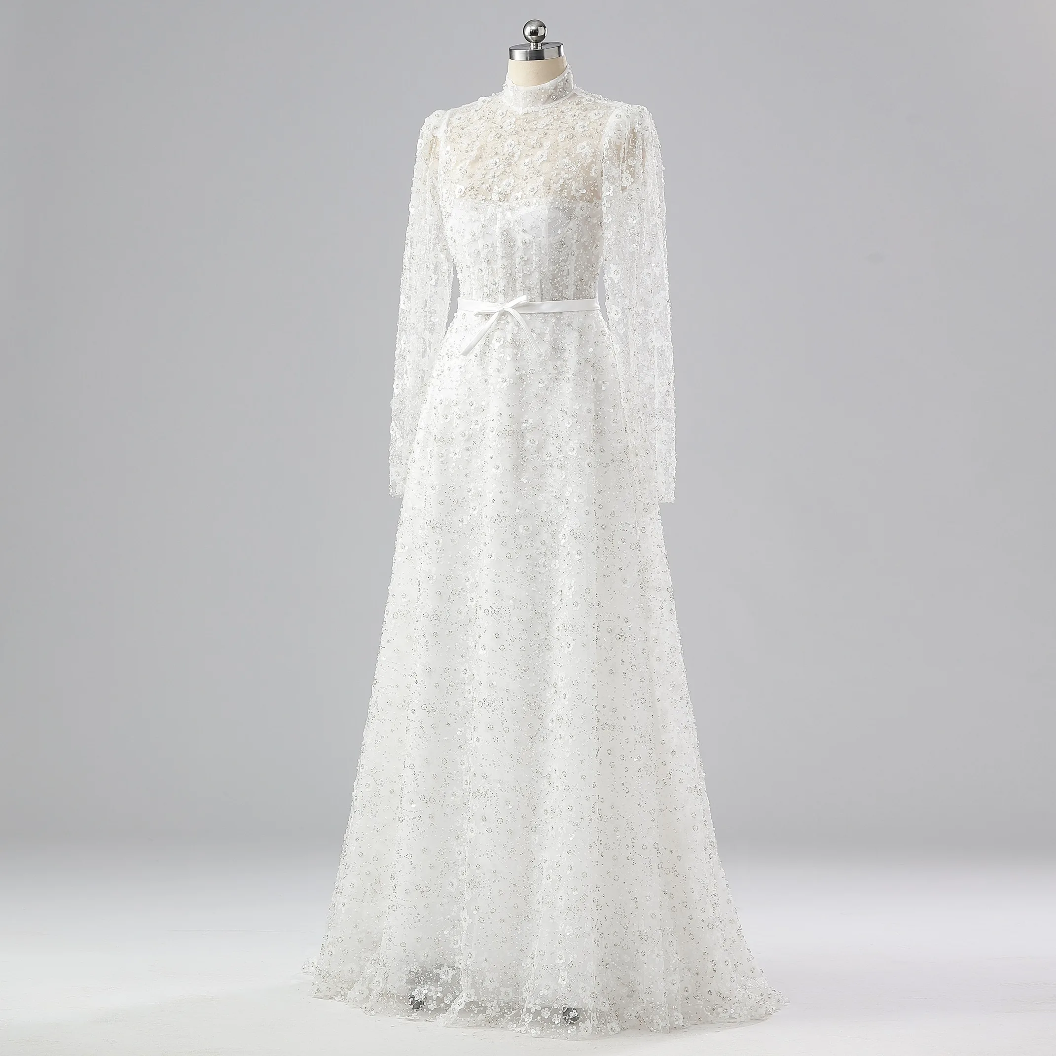 knee length dresses for ladies Zapaka Women A-Line Wedding Dress White Long Sleeves High Neck Bridal Dress  with Lace – ZAPAKA