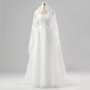 Réservé Blanche Dentelle La Mariée Robe De Mariée 2025 Lacer Longue Épaules Tulle Sans Manches