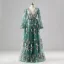 Fée Des Fleurs Vert Cendré Damassée Robe De Bal Floral Tapis rouge Robe De Cérémonie 2025 Princesse Bretelles croisées Longue V-Cou Manches Longues