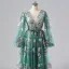 Fée Des Fleurs Vert Cendré Damassée Robe De Bal Floral Tapis rouge Robe De Cérémonie 2025 Princesse Bretelles croisées Longue V-Cou Manches Longues