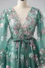 Fée Des Fleurs Vert Cendré Damassée Robe De Bal Floral Tapis rouge Robe De Cérémonie 2025 Princesse Bretelles croisées Longue V-Cou Manches Longues