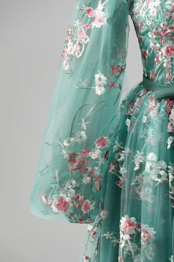 Flower Fairy Sage Green Damask Prom Dresses Floral Red Carpet Formal Dresses 2025 A-Line
