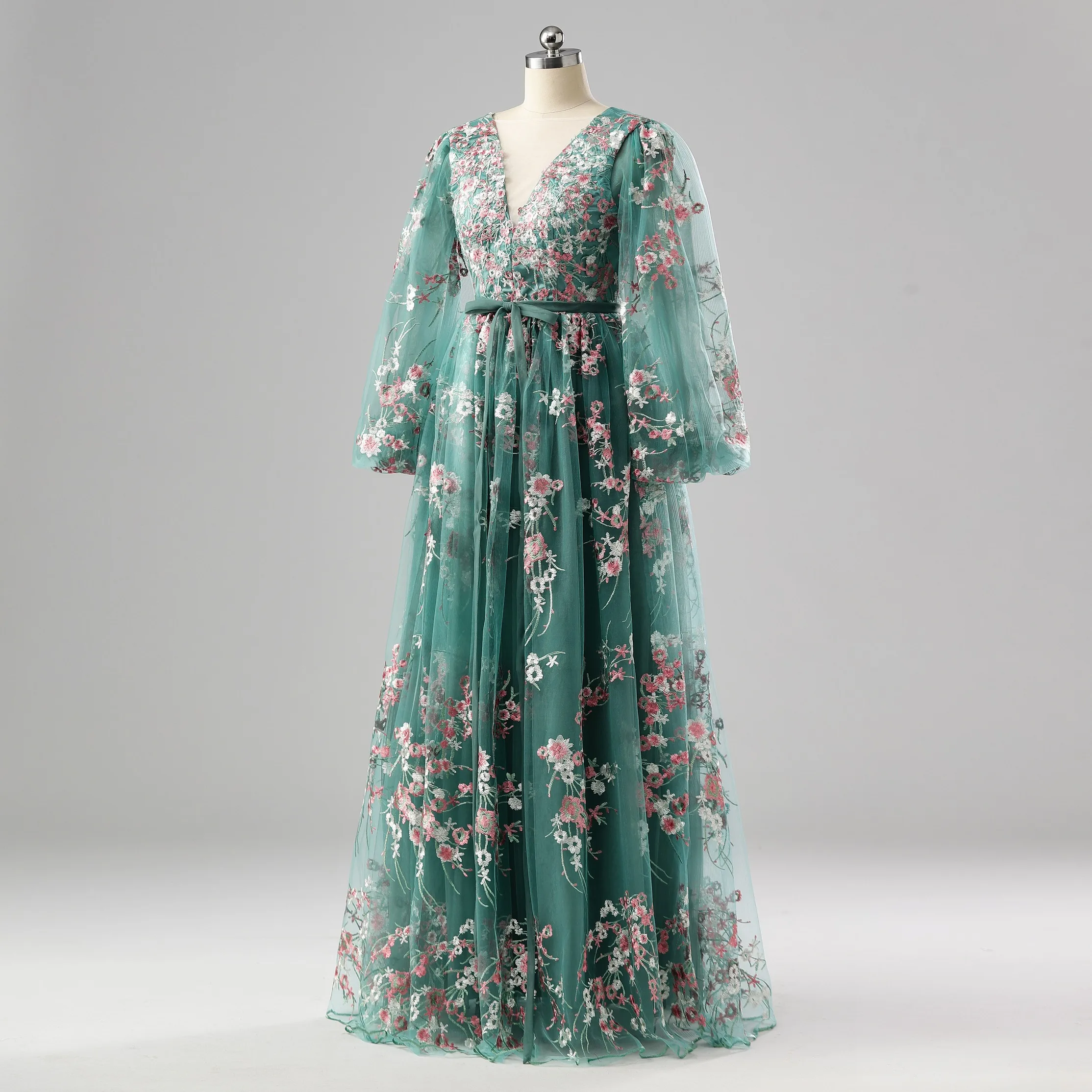 Flower Fairy Sage Green Damask Prom Dresses Floral Red Carpet Formal Dresses 2025 A-Line