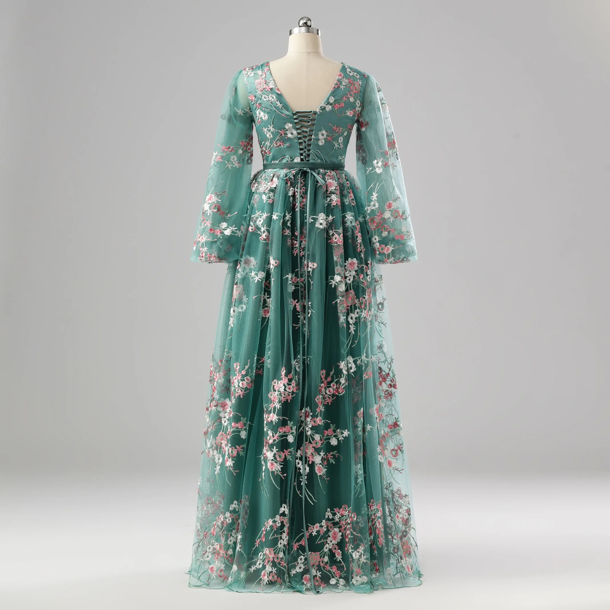 Flower Fairy Sage Green Damask Prom Dresses Floral Red Carpet Formal Dresses 2025 A-Line