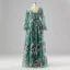 Fée Des Fleurs Vert Cendré Damassée Robe De Bal Floral Tapis rouge Robe De Cérémonie 2025 Princesse Bretelles croisées Longue V-Cou Manches Longues