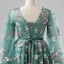 Fée Des Fleurs Vert Cendré Damassée Robe De Bal Floral Tapis rouge Robe De Cérémonie 2025 Princesse Bretelles croisées Longue V-Cou Manches Longues