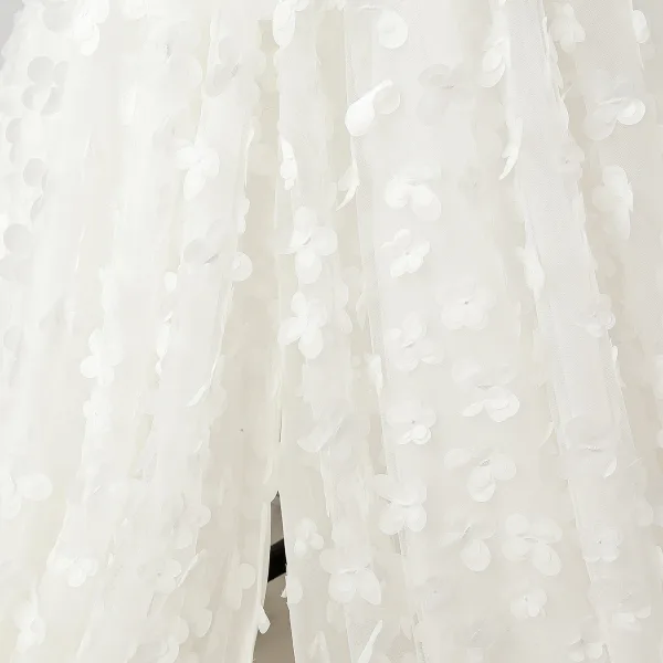 Flower Fairy 3D Lace White Wedding Dresses Split Front Prom Dresses 2025 A-Line / Princess Sleeveless Engagement Crossed Straps Floor-Length / Long Shoulders