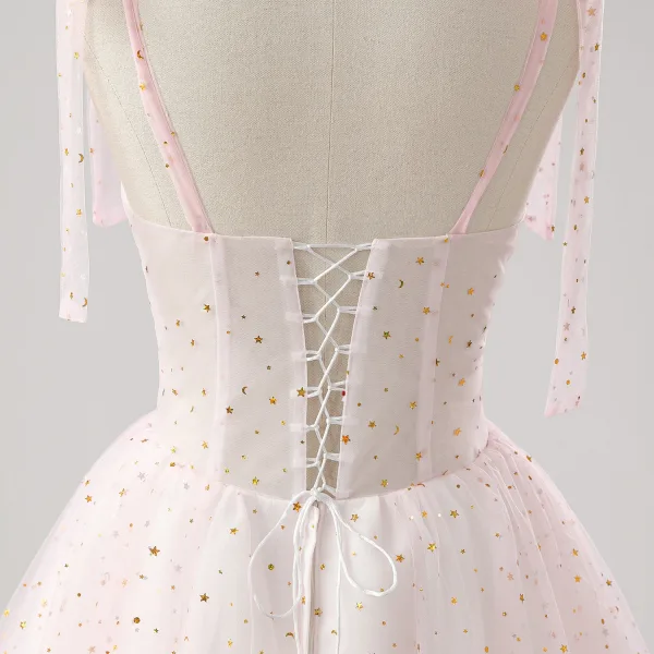 Luminous Sweet 16 Homecoming Prom Dresses 2025 Blushing Pink Star Tulle Formal Dresses
