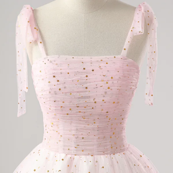 Luminous Sweet 16 Homecoming Prom Dresses 2025 Blushing Pink Star Tulle Formal Dresses