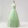 Romantic Moon Star Sage Green Prom Dresses 2025 Sweet 16 Homecoming Formal Dresses A-Line / Princess Crossed Straps Floor-Length / Long Spaghetti Straps Sleeveless