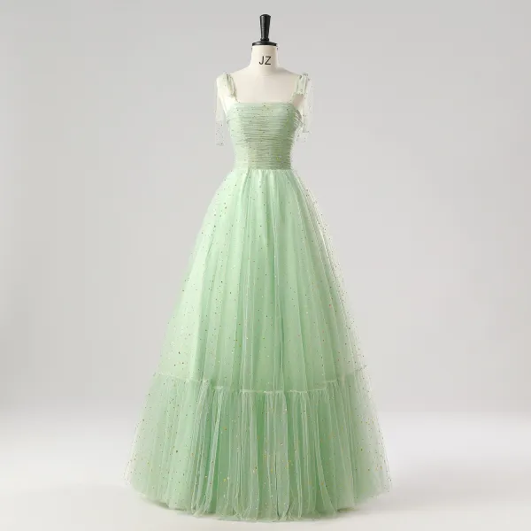 Romantic Moon Star Sage Green Prom Dresses 2025 Sweet 16 Homecoming Formal Dresses A-Line / Princess Crossed Straps Floor-Length / Long Spaghetti Straps Sleeveless