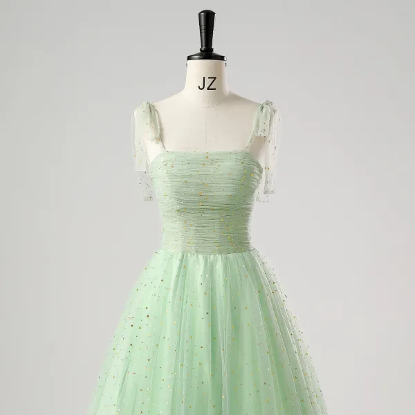 Romantic Moon Star Sage Green Prom Dresses 2025 Sweet 16 Homecoming Formal Dresses A-Line / Princess Crossed Straps Floor-Length / Long Spaghetti Straps Sleeveless