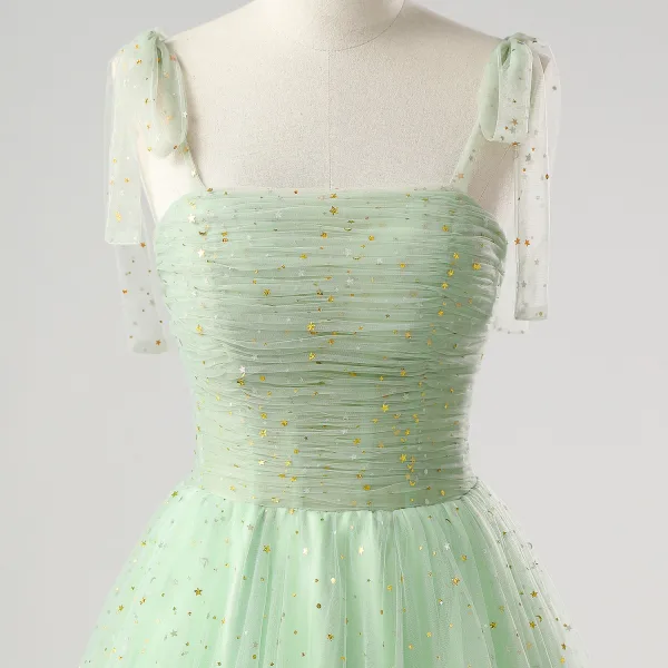 Romantic Moon Star Sage Green Prom Dresses 2025 Sweet 16 Homecoming Formal Dresses A-Line / Princess Crossed Straps Floor-Length / Long Spaghetti Straps Sleeveless