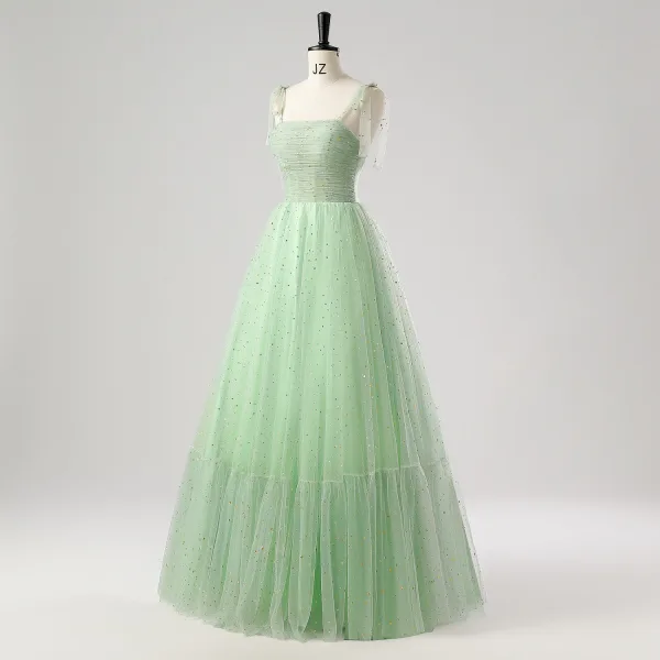 Romantic Moon Star Sage Green Prom Dresses 2025 Sweet 16 Homecoming Formal Dresses A-Line / Princess Crossed Straps Floor-Length / Long Spaghetti Straps Sleeveless