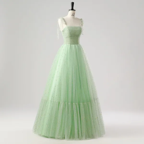 Romantic Moon Star Sage Green Prom Dresses 2025 Sweet 16 Homecoming Formal Dresses A-Line / Princess Crossed Straps Floor-Length / Long Spaghetti Straps Sleeveless