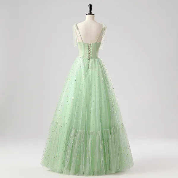 Romantic Moon Star Sage Green Prom Dresses 2025 Sweet 16 Homecoming Formal Dresses A-Line / Princess Crossed Straps Floor-Length / Long Spaghetti Straps Sleeveless