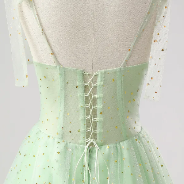Romantic Moon Star Sage Green Prom Dresses 2025 Sweet 16 Homecoming Formal Dresses A-Line / Princess Crossed Straps Floor-Length / Long Spaghetti Straps Sleeveless