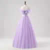 Demure Lavender Butterfly Prom Dresses 2025 Off-The-Shoulder Formal Dresses Crossed Straps Floor-Length / Long Tulle Sleeveless A-Line / Princess