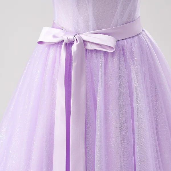 Demure Lavender Butterfly Prom Dresses 2025 Off-The-Shoulder Formal Dresses Crossed Straps Floor-Length / Long Tulle Sleeveless A-Line / Princess