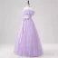 Demure Lavender Butterfly Prom Dresses 2025 Off-The-Shoulder Formal Dresses Crossed Straps Floor-Length / Long Tulle Sleeveless A-Line / Princess