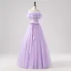 Demure Lavender Butterfly Prom Dresses 2025 Off-The-Shoulder Formal Dresses Crossed Straps Floor-Length / Long Tulle Sleeveless A-Line / Princess