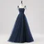 Glamorous Navy Blue Star Moon Prom Dresses 2025 Split Front Sweet 16 Homecoming Ruffle Tulle Formal Dresses Crossed Straps Floor-Length / Long