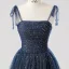 Glamorous Navy Blue Star Moon Prom Dresses 2025 Split Front Sweet 16 Homecoming Ruffle Tulle Formal Dresses Crossed Straps Floor-Length / Long