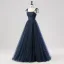 Glamorous Navy Blue Star Moon Prom Dresses 2025 Split Front Sweet 16 Homecoming Ruffle Tulle Formal Dresses Crossed Straps Floor-Length / Long